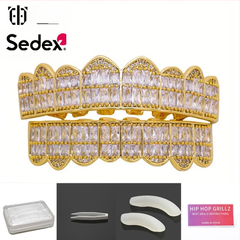 Аксесоари за брекети за Хелоуин, трансгранични хип-хоп, 14-каратови истинско злато, галванизирани медни циркониеви брекети, преувеличени рап диамантени брекети