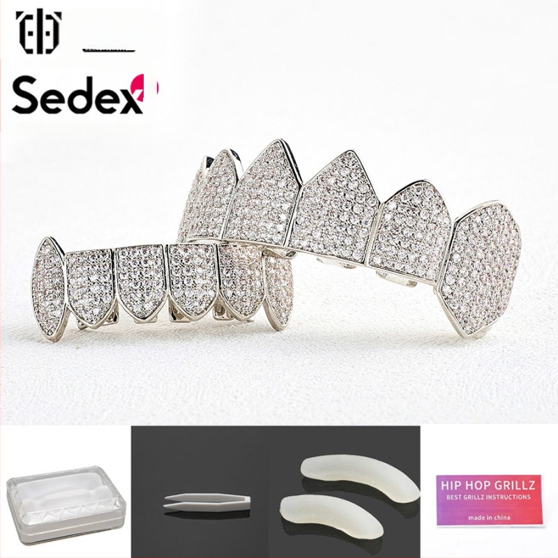 Аксесоари за брекети за Хелоуин, трансгранични хип-хоп, 14-каратови истинско злато, галванизирани медни циркониеви брекети, преувеличени рап диамантени брекети