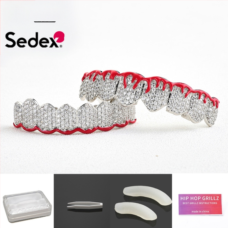 Аксесоари за брекети за Хелоуин, трансгранични хип-хоп, 14-каратови истинско злато, галванизирани медни циркониеви брекети, преувеличени рап диамантени брекети