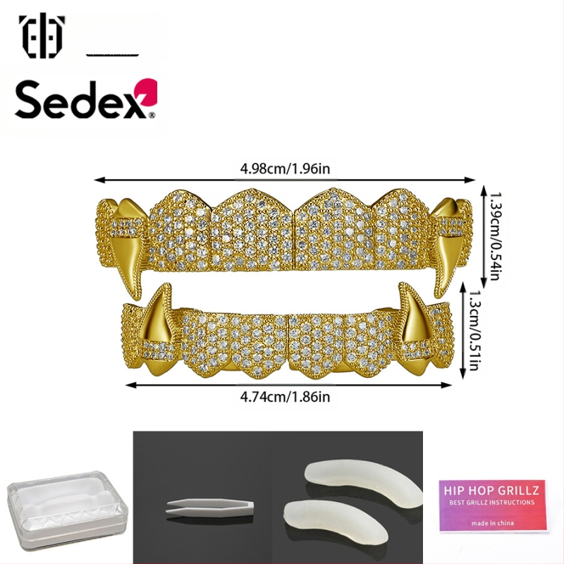 Аксесоари за брекети за Хелоуин, трансгранични хип-хоп, 14-каратови истинско злато, галванизирани медни циркониеви брекети, преувеличени рап диамантени брекети