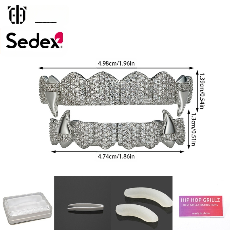 Аксесоари за брекети за Хелоуин, трансгранични хип-хоп, 14-каратови истинско злато, галванизирани медни циркониеви брекети, преувеличени рап диамантени брекети