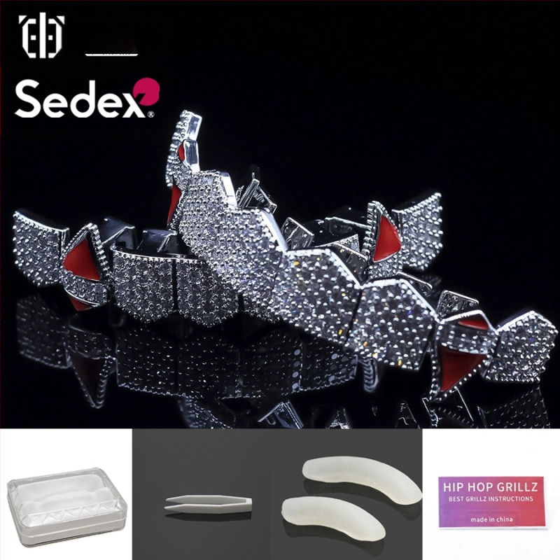 Аксесоари за брекети за Хелоуин, трансгранични хип-хоп, 14-каратови истинско злато, галванизирани медни циркониеви брекети, преувеличени рап диамантени брекети