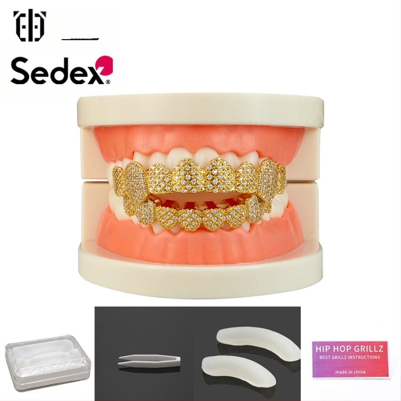 Аксесоари за брекети за Хелоуин, трансгранични хип-хоп, 14-каратови истинско злато, галванизирани медни циркониеви брекети, преувеличени рап диамантени брекети