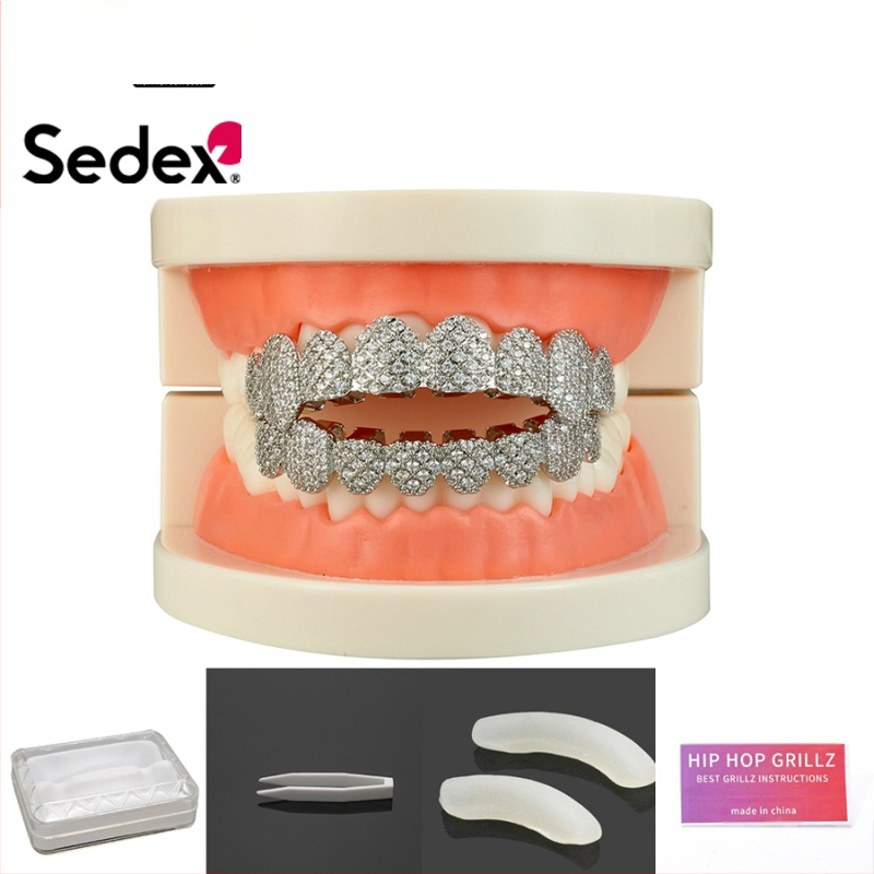 Аксесоари за брекети за Хелоуин, трансгранични хип-хоп, 14-каратови истинско злато, галванизирани медни циркониеви брекети, преувеличени рап диамантени брекети