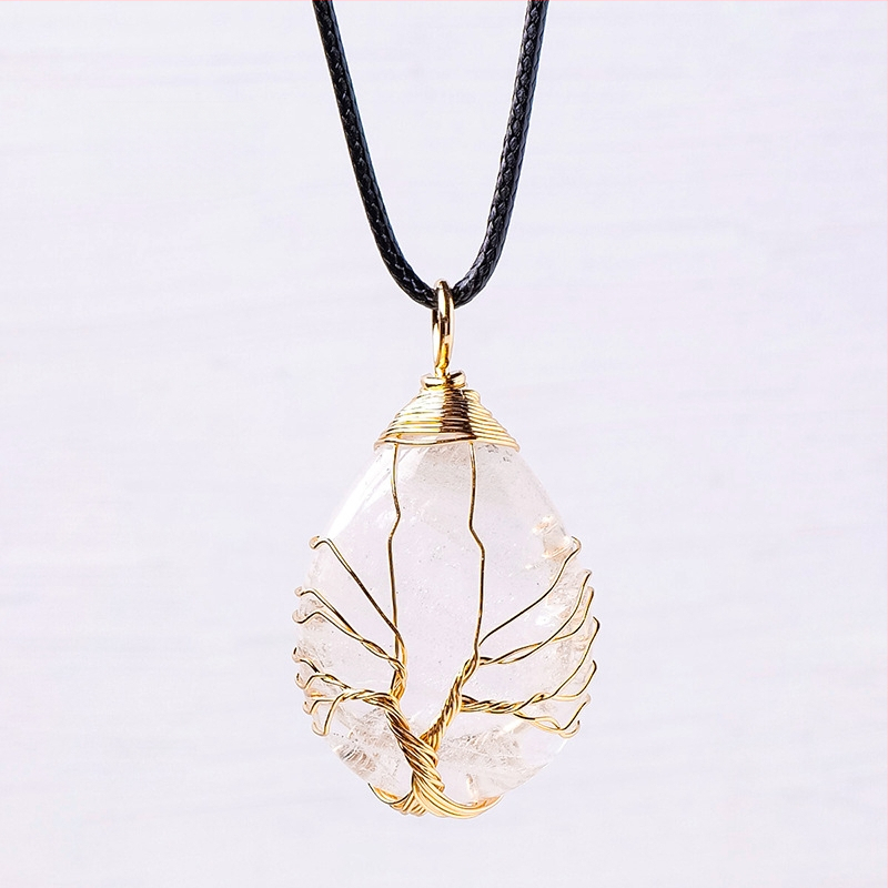 Tarptautinis karšto pardavimo natūralaus krištolo gyvybės medžio vandens lašo šilko pakabukas rankomis austas energijos akmens vėrinys papuošalų didmeninė prekyba