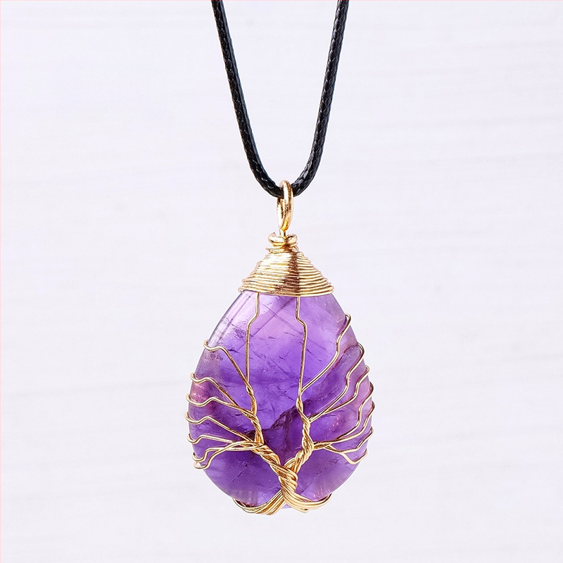 Tarptautinis karšto pardavimo natūralaus krištolo gyvybės medžio vandens lašo šilko pakabukas rankomis austas energijos akmens vėrinys papuošalų didmeninė prekyba