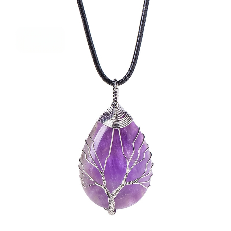 Tarptautinis karšto pardavimo natūralaus krištolo gyvybės medžio vandens lašo šilko pakabukas rankomis austas energijos akmens vėrinys papuošalų didmeninė prekyba