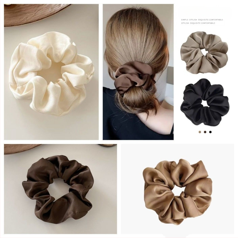 „Satin Sense“ storosios žarnos plaukų kilpos elegantiška virvelė moterims, paprasta apvali galva, universali, aukštos klasės, lengva, prabangi, balta.