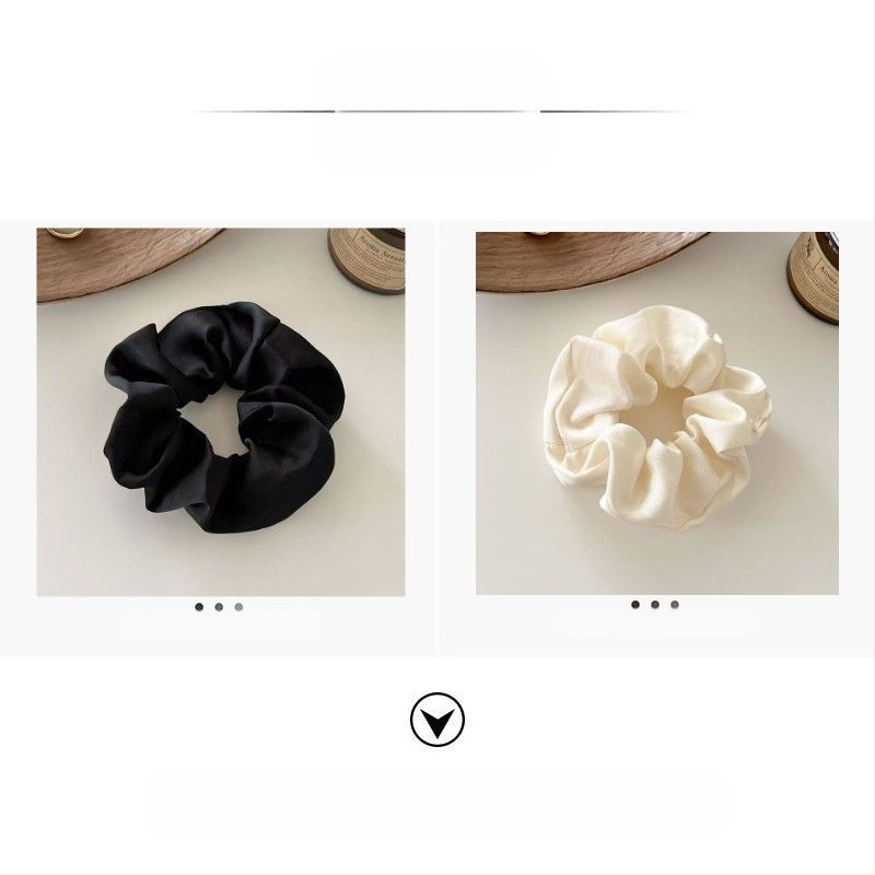 „Satin Sense“ storosios žarnos plaukų kilpos elegantiška virvelė moterims, paprasta apvali galva, universali, aukštos klasės, lengva, prabangi, balta.