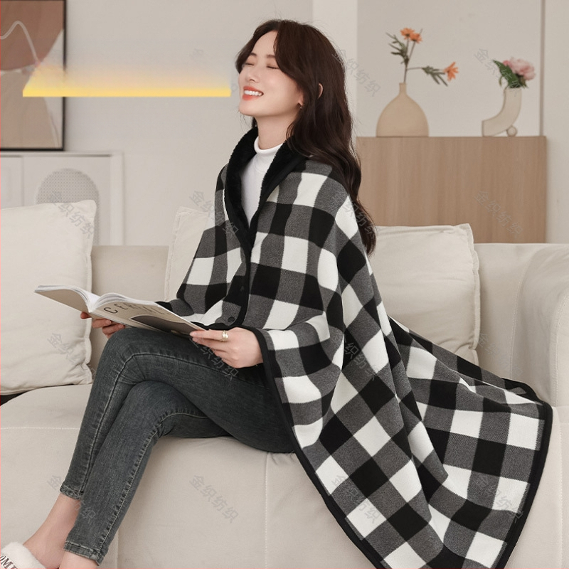 Daugiafunkcinė dvisluoksnė stora vilnonė skara-antklodė, laisvalaikio biuro antklodė, moteriška šilta skara-antklodė su sagtimi