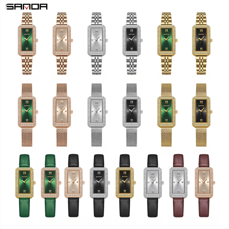 Sanda kaubamärgiga käekell, retrohõnguline teemantidega kaunistatud tipptasemel veekindel naiste käekell, ristkülikukujuline mitmekülgne kvartskellaga naiste käekell