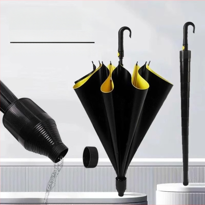 Голф чадър с дълга дръжка и водоустойчив капак, полуавтоматично отваряне и затваряне, автомобилен чадър с права дръжка, силен, устойчив на вятър, черен гумен слънцезащитен крем.