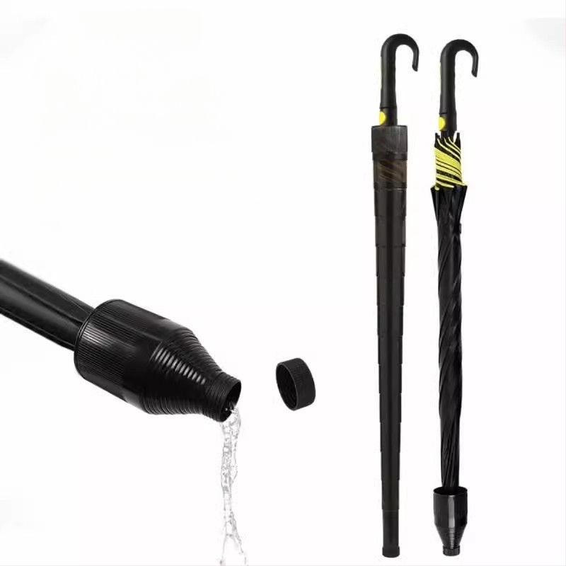 Голф чадър с дълга дръжка и водоустойчив капак, полуавтоматично отваряне и затваряне, автомобилен чадър с права дръжка, силен, устойчив на вятър, черен гумен слънцезащитен крем.