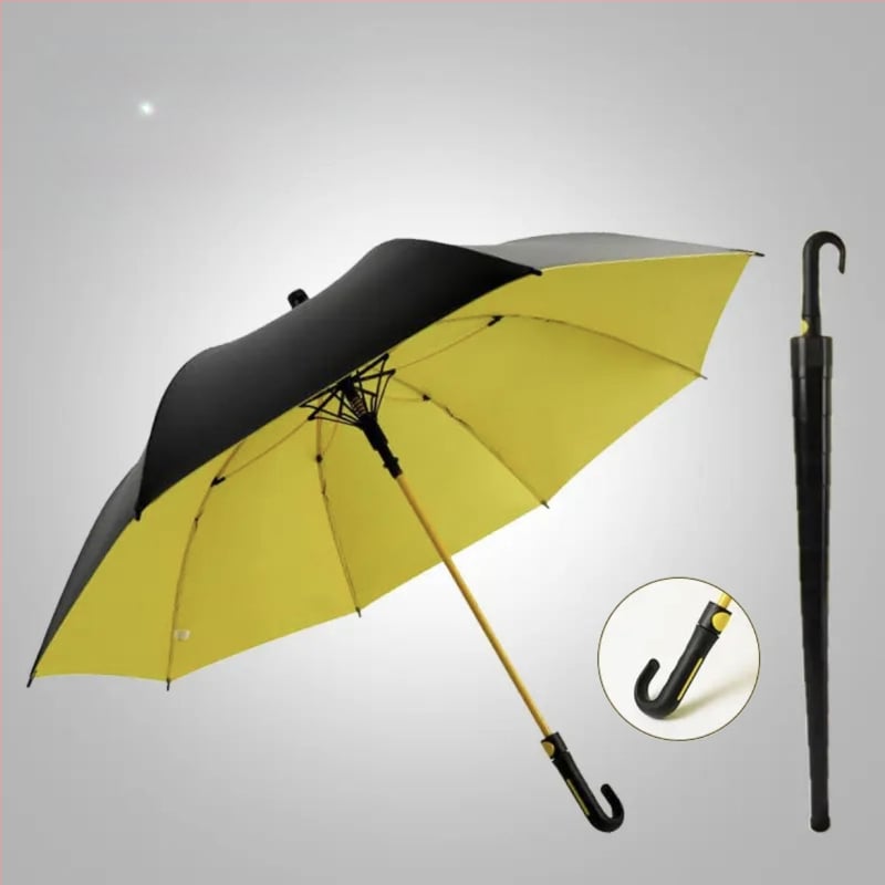 Голф чадър с дълга дръжка и водоустойчив капак, полуавтоматично отваряне и затваряне, автомобилен чадър с права дръжка, силен, устойчив на вятър, черен гумен слънцезащитен крем.