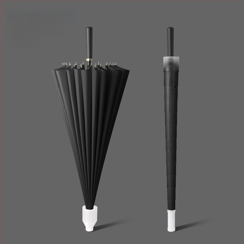 Голф чадър с дълга дръжка и водоустойчив капак, полуавтоматично отваряне и затваряне, автомобилен чадър с права дръжка, силен, устойчив на вятър, черен гумен слънцезащитен крем.