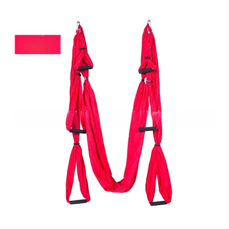 Rūpnīcas pieplūdes gaisa jogas šūpuļtīkls ar 6 rokturiem jogas studijā ar roku stāvēšanas fitnesa iekštelpu neelastīgu neilona audumu