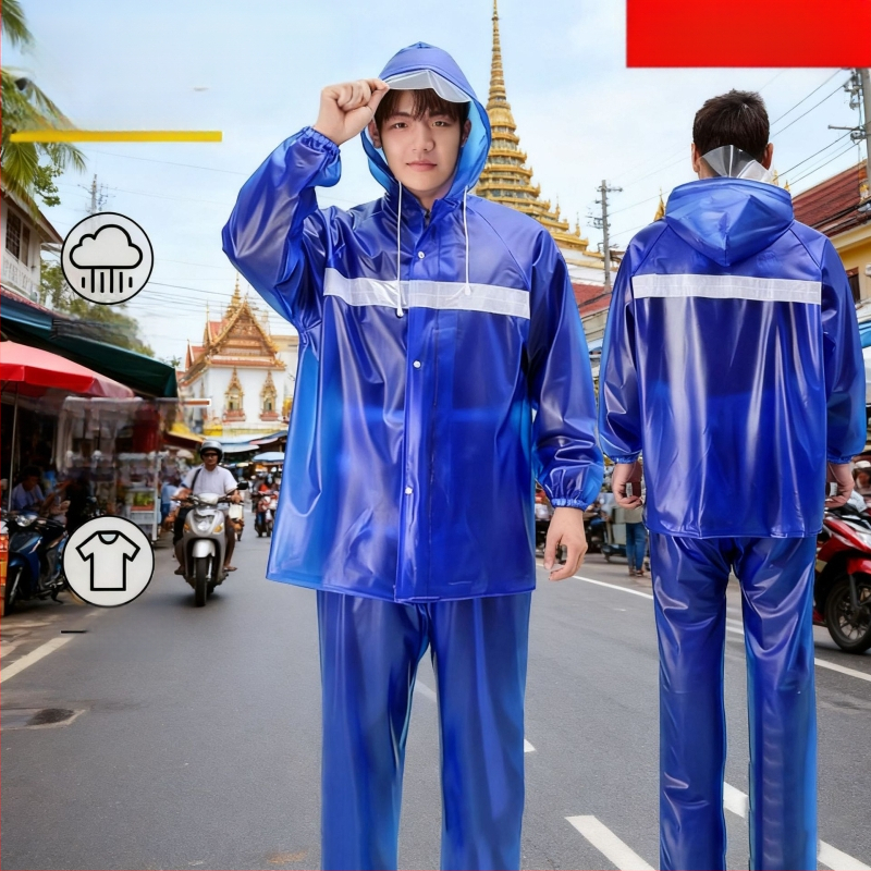 Sustorintas lietaus neperšlampamas lietpaltis ir kelnės, dviračio lietaus pončas, motociklo lietpaltis pristatymo motociklininkams, nepralaidus perpjautas lietpaltis