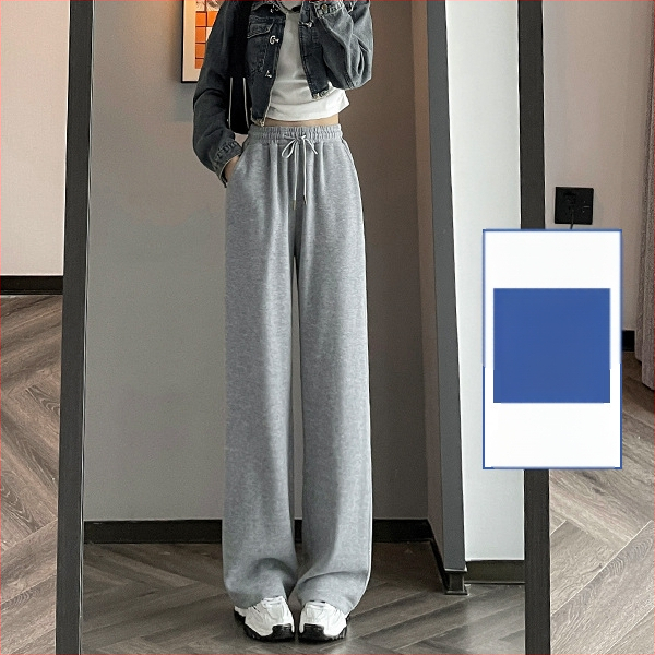 Sive uske ženske proljetne, jesenske i zimske trenirke visokog struka, ravne, drapirane, male ležerne sportske duge hlače