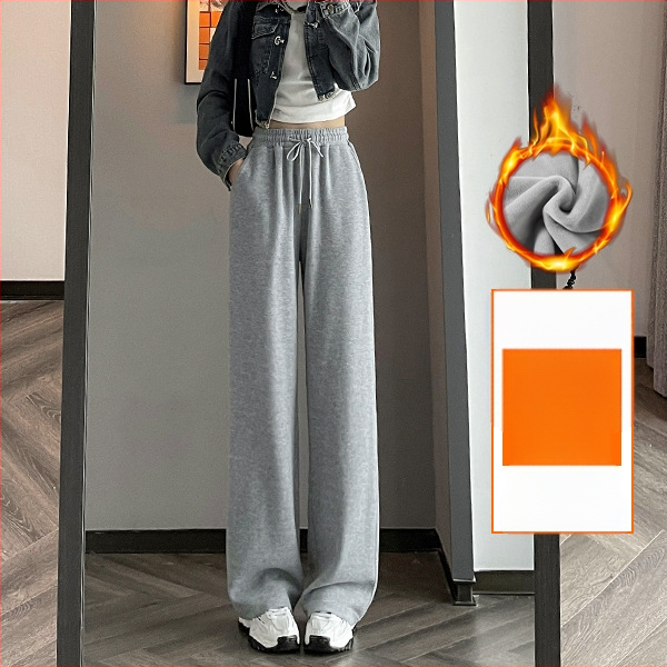 Sive uske ženske proljetne, jesenske i zimske trenirke visokog struka, ravne, drapirane, male ležerne sportske duge hlače