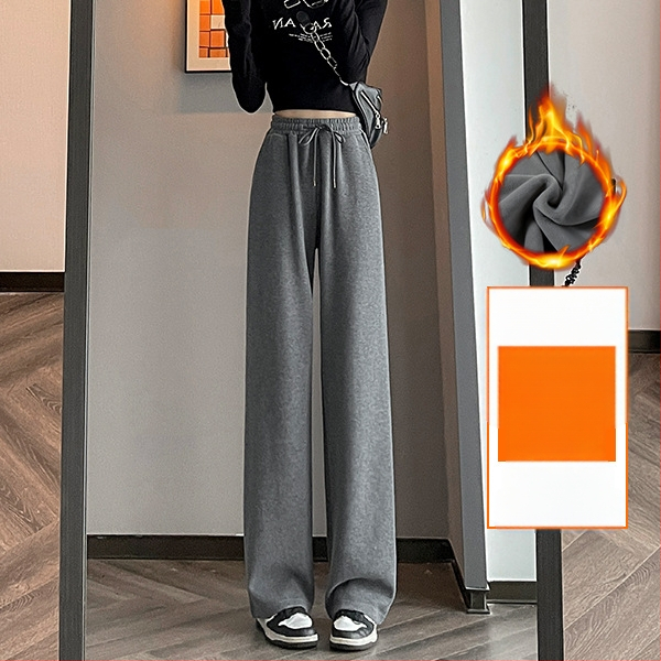 Sive uske ženske proljetne, jesenske i zimske trenirke visokog struka, ravne, drapirane, male ležerne sportske duge hlače