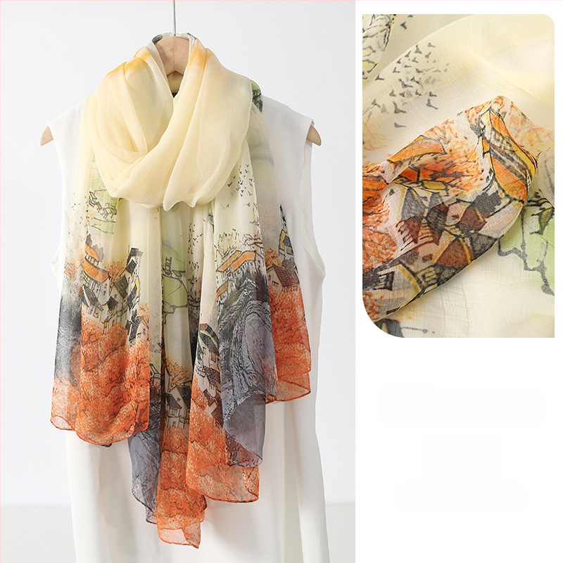 Šilkinis šalikas moterims, 2024 m. naujo stiliaus plonas vasaros vidurio rudens festivalio dovanų dėžutė, didelė skara mamai ir vyresnio amžiaus žmonėms