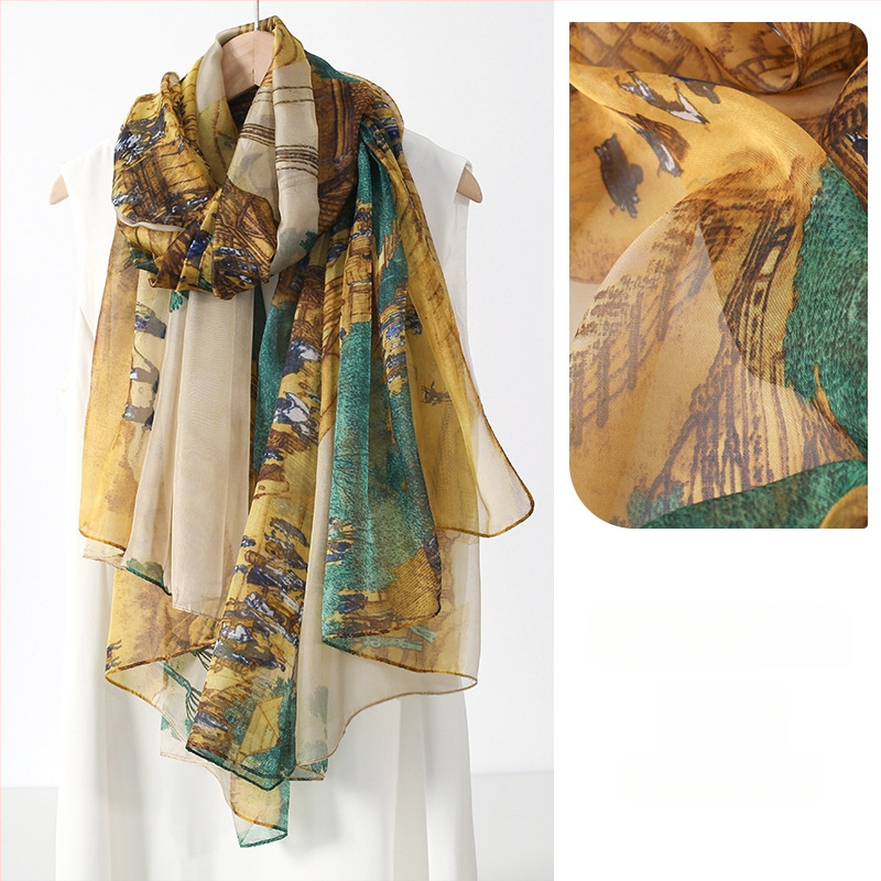 Šilkinis šalikas moterims, 2024 m. naujo stiliaus plonas vasaros vidurio rudens festivalio dovanų dėžutė, didelė skara mamai ir vyresnio amžiaus žmonėms