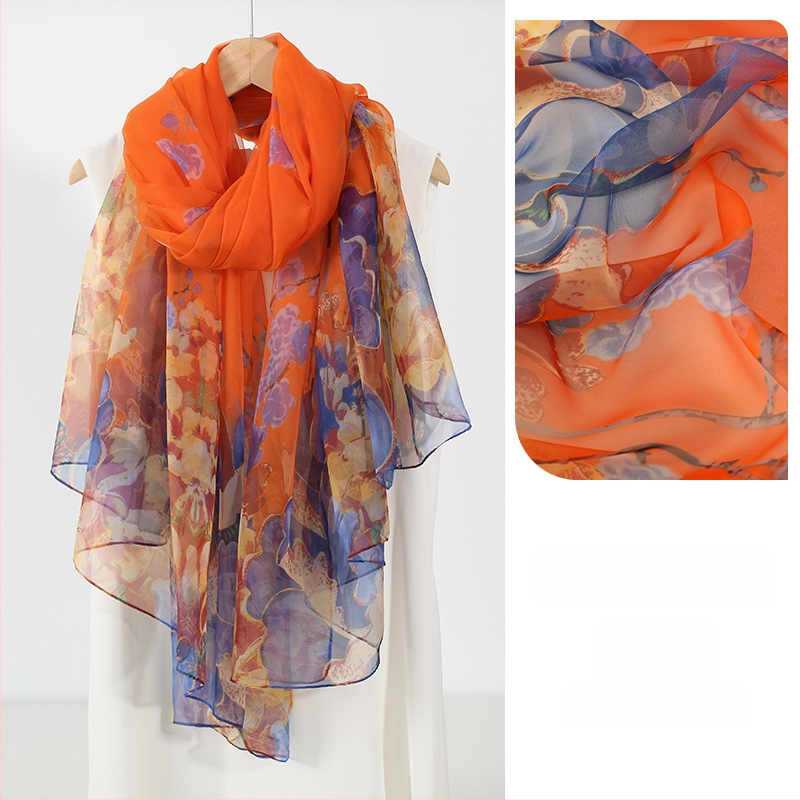 Šilkinis šalikas moterims, 2024 m. naujo stiliaus plonas vasaros vidurio rudens festivalio dovanų dėžutė, didelė skara mamai ir vyresnio amžiaus žmonėms