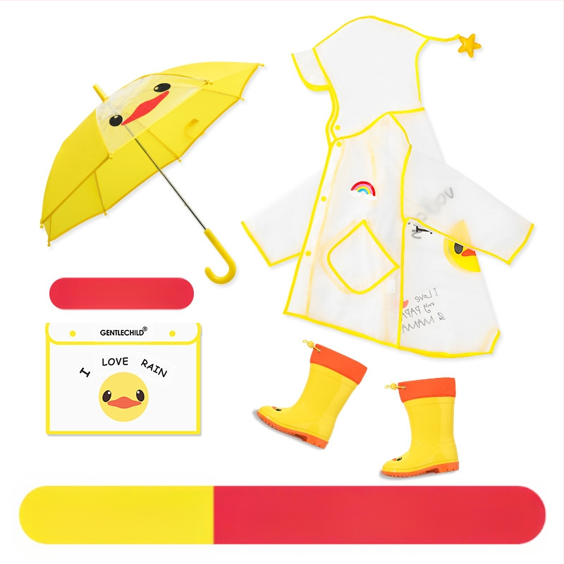 Детски дъждобран за момче, прозрачна козирка, жълто пончо с патица, удължен по цялото тяло, водоустойчив комплект за момичета с динозавърски мотиви