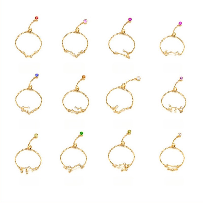 Dámsky strieborný prsteň s 925 v kórejskom štýle, módny, s diamantmi vsadenými, dvanástimi súhvezdiami, elegantný prsteň s svetelnými korálkami, ukazovák, dámsky prsteň J4963