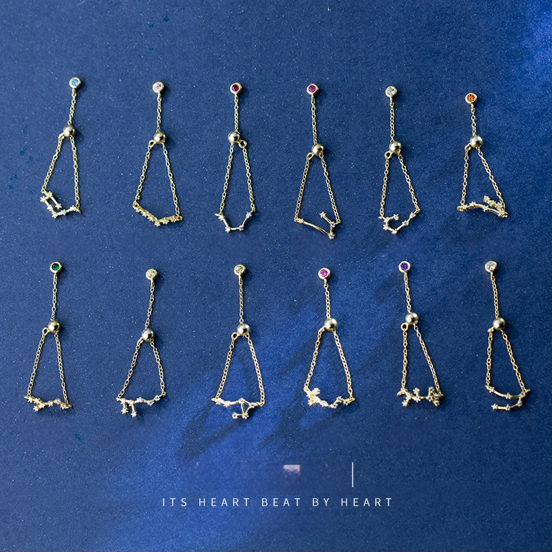 Dámsky strieborný prsteň s 925 v kórejskom štýle, módny, s diamantmi vsadenými, dvanástimi súhvezdiami, elegantný prsteň s svetelnými korálkami, ukazovák, dámsky prsteň J4963