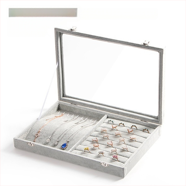 Didelės talpos aksominė žiedų, papuošalų laikymo dėžutė, permatoma padėklo, papuošalų, karolių, papuošalų dėžutė, laikymo dėžutė