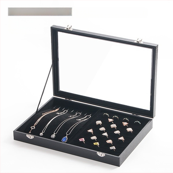 Didelės talpos aksominė žiedų, papuošalų laikymo dėžutė, permatoma padėklo, papuošalų, karolių, papuošalų dėžutė, laikymo dėžutė