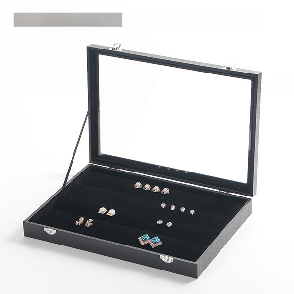 Didelės talpos aksominė žiedų, papuošalų laikymo dėžutė, permatoma padėklo, papuošalų, karolių, papuošalų dėžutė, laikymo dėžutė