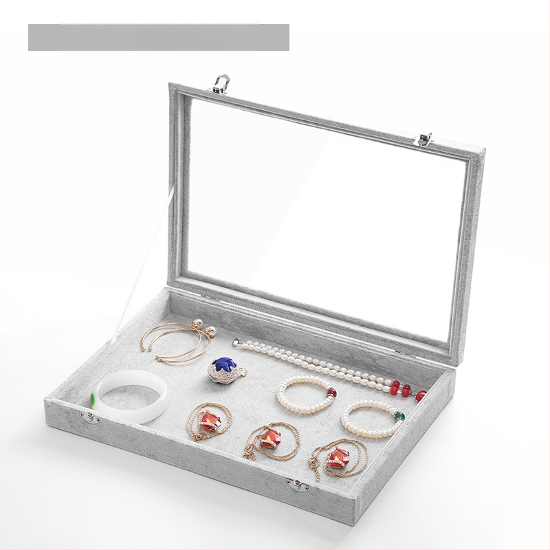 Didelės talpos aksominė žiedų, papuošalų laikymo dėžutė, permatoma padėklo, papuošalų, karolių, papuošalų dėžutė, laikymo dėžutė