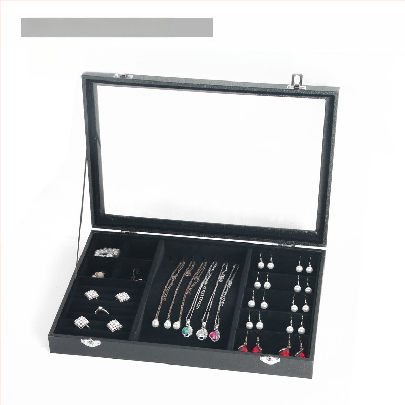 Didelės talpos aksominė žiedų, papuošalų laikymo dėžutė, permatoma padėklo, papuošalų, karolių, papuošalų dėžutė, laikymo dėžutė