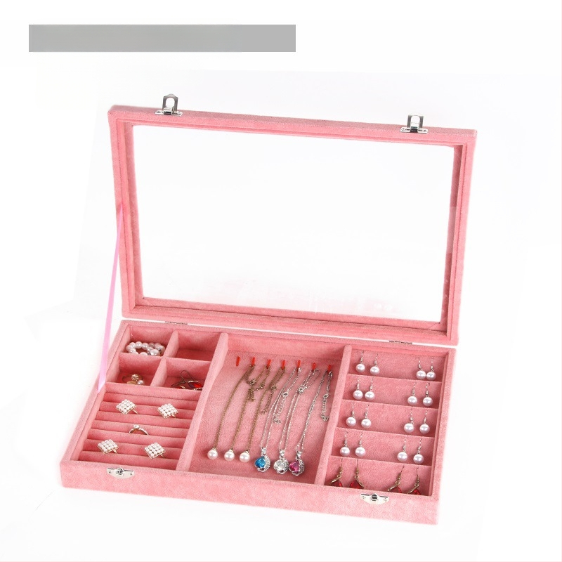 Didelės talpos aksominė žiedų, papuošalų laikymo dėžutė, permatoma padėklo, papuošalų, karolių, papuošalų dėžutė, laikymo dėžutė