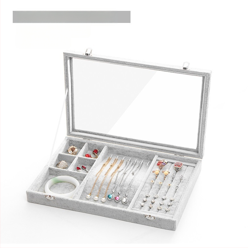 Didelės talpos aksominė žiedų, papuošalų laikymo dėžutė, permatoma padėklo, papuošalų, karolių, papuošalų dėžutė, laikymo dėžutė