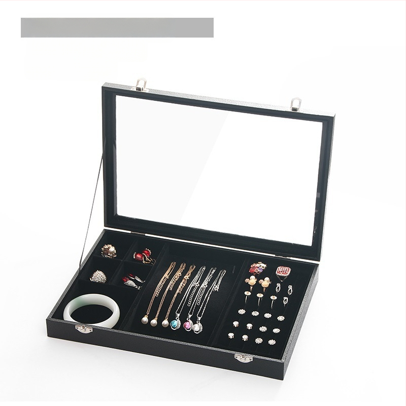 Didelės talpos aksominė žiedų, papuošalų laikymo dėžutė, permatoma padėklo, papuošalų, karolių, papuošalų dėžutė, laikymo dėžutė