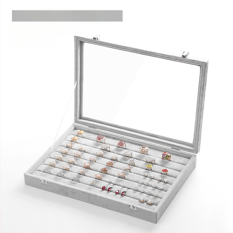 Didelės talpos aksominė žiedų, papuošalų laikymo dėžutė, permatoma padėklo, papuošalų, karolių, papuošalų dėžutė, laikymo dėžutė