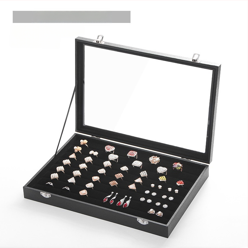 Didelės talpos aksominė žiedų, papuošalų laikymo dėžutė, permatoma padėklo, papuošalų, karolių, papuošalų dėžutė, laikymo dėžutė