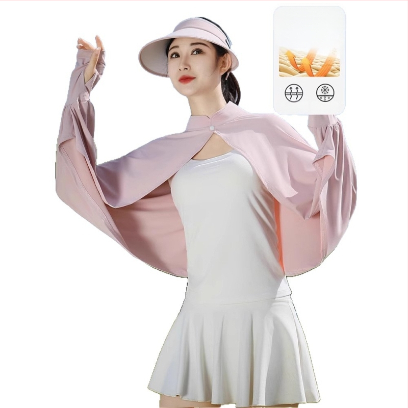 Siidist UV-kattega pikkade varrukatega lahtise kaitsega jope, õhuke välisjoon, jalgrattasõiduks mõeldud naiste õlasall, hingav, sõidujakk