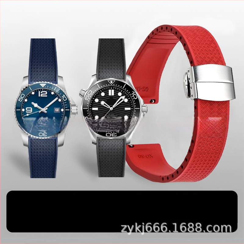 Fluoru gumijas ātrās atbrīvošanas pulksteņa siksniņa ir piemērota Omega Seiko Xitiecheng dubultspiedes tauriņa sprādzes 20/22 mm pulksteņu aksesuāriem.