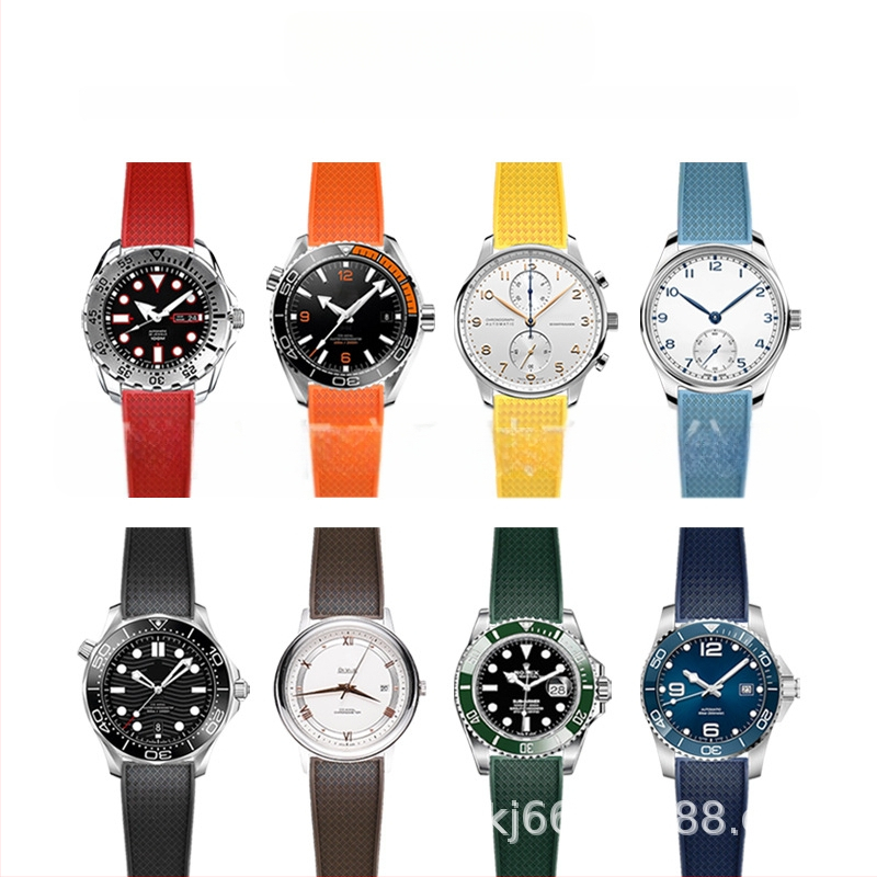 Fluoru gumijas ātrās atbrīvošanas pulksteņa siksniņa ir piemērota Omega Seiko Xitiecheng dubultspiedes tauriņa sprādzes 20/22 mm pulksteņu aksesuāriem.