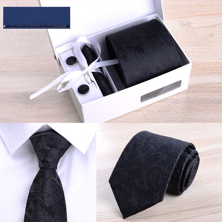 Fabriko vyriškas šešių dalių kostiumas, juodas, 8 cm ilgio, dryžuotas, rankinis kaklaraištis, jaunikio vestuvių dovanų dėžutė