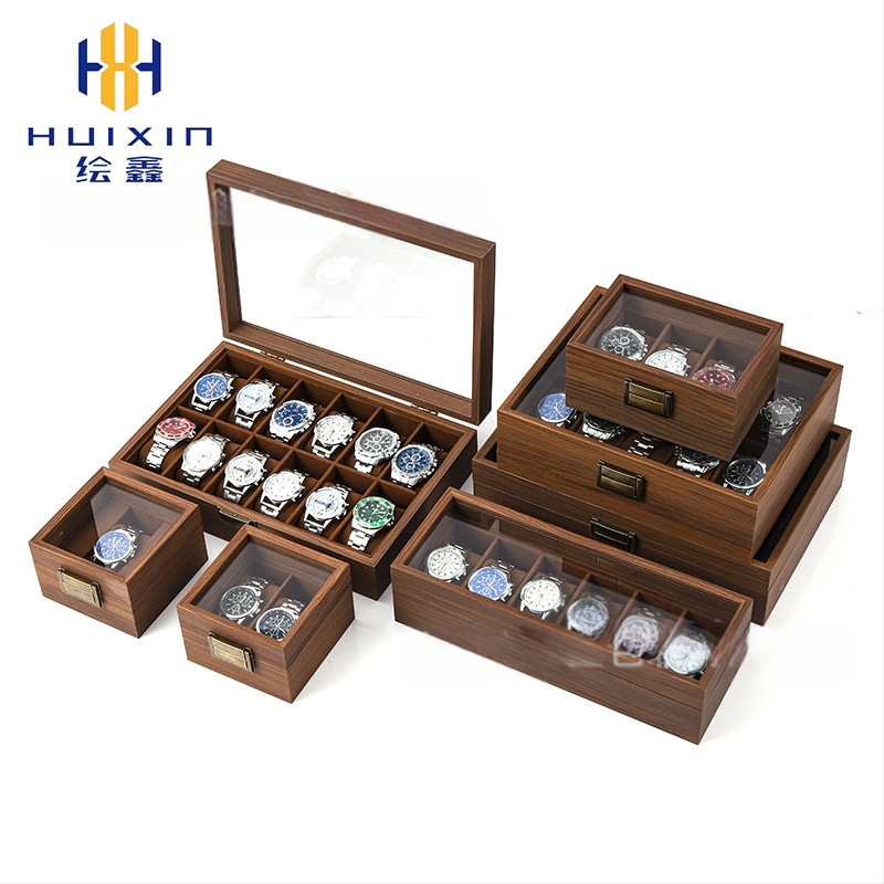 Didmeninė medinių laikrodžių laikymo dėžutė, juodo riešuto spalvos medinių kolekcijų laikrodžių papuošalų, akinių daugiafunkcinė dėžutė