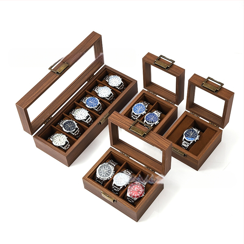 Didmeninė medinių laikrodžių laikymo dėžutė, juodo riešuto spalvos medinių kolekcijų laikrodžių papuošalų, akinių daugiafunkcinė dėžutė