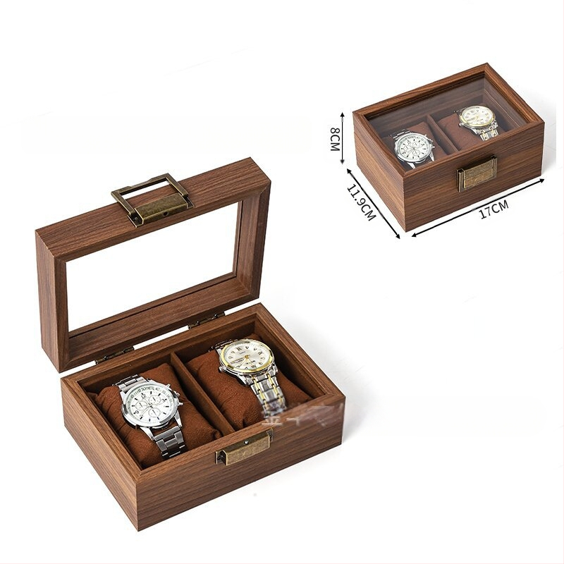 Didmeninė medinių laikrodžių laikymo dėžutė, juodo riešuto spalvos medinių kolekcijų laikrodžių papuošalų, akinių daugiafunkcinė dėžutė