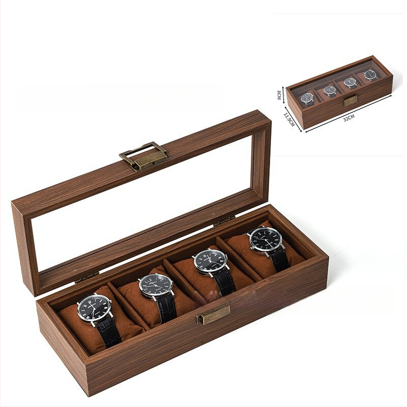 Didmeninė medinių laikrodžių laikymo dėžutė, juodo riešuto spalvos medinių kolekcijų laikrodžių papuošalų, akinių daugiafunkcinė dėžutė
