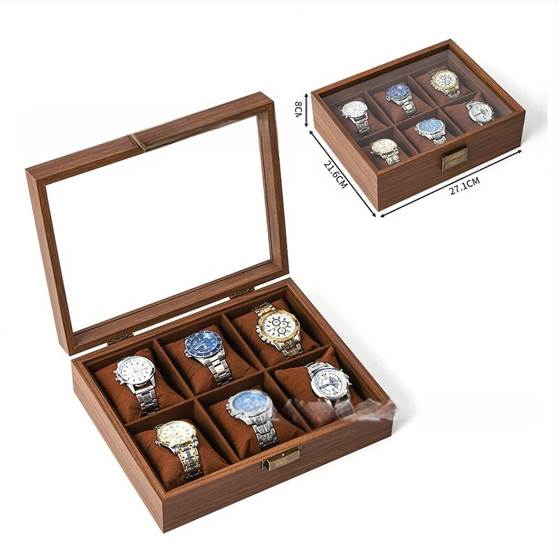 Didmeninė medinių laikrodžių laikymo dėžutė, juodo riešuto spalvos medinių kolekcijų laikrodžių papuošalų, akinių daugiafunkcinė dėžutė