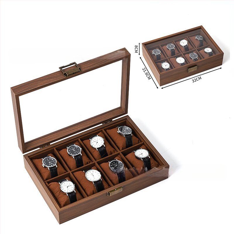 Didmeninė medinių laikrodžių laikymo dėžutė, juodo riešuto spalvos medinių kolekcijų laikrodžių papuošalų, akinių daugiafunkcinė dėžutė